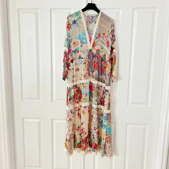$445 NWOT Johnny Was MILANA Lace Trim FLORAL Maxi Dress Women Size S Long Sleeve - Picture 9 of 16
